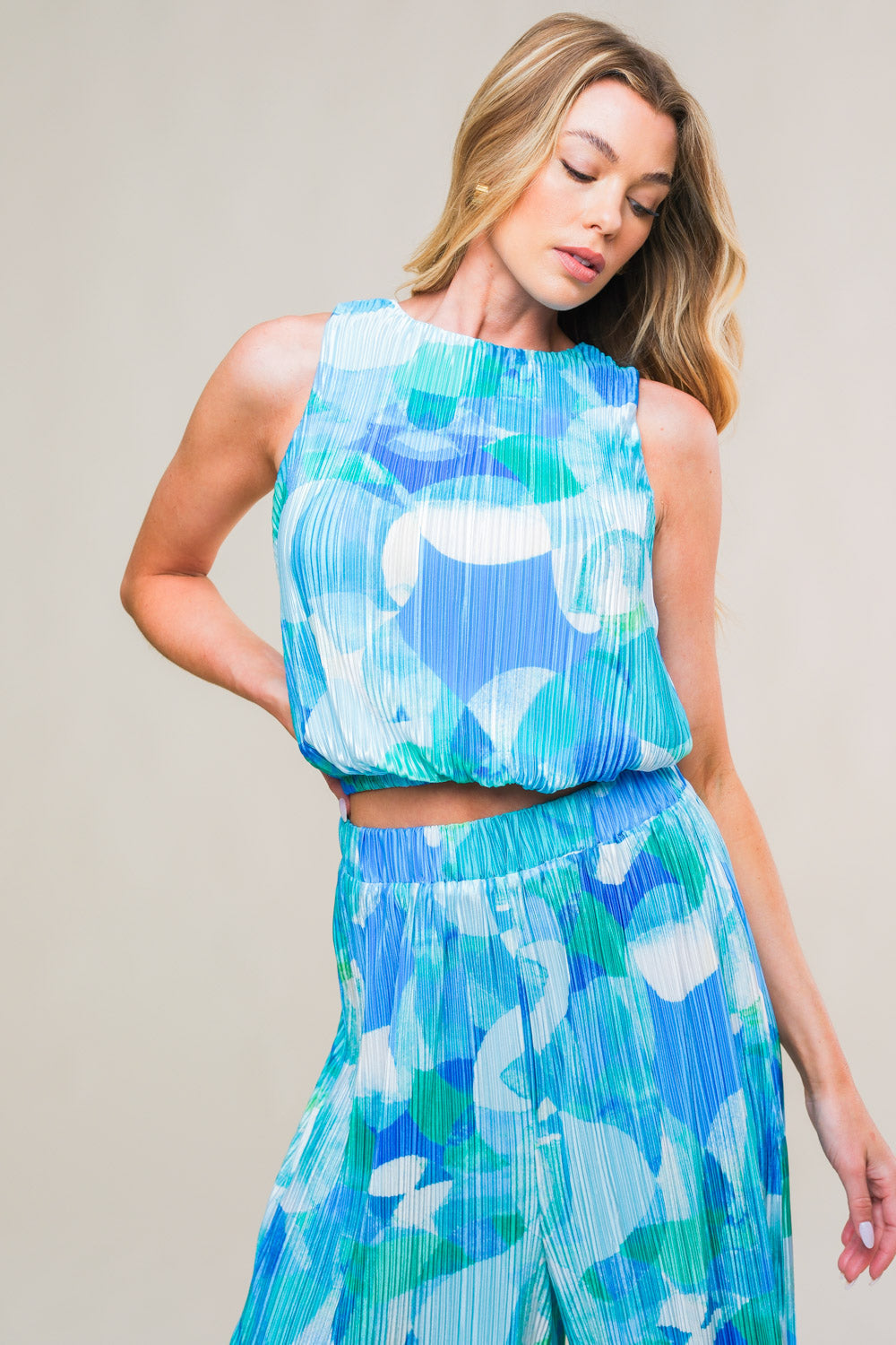 MARITIME MUSE WOVEN PLISSE TOP AND PANT SET Flying Tomato